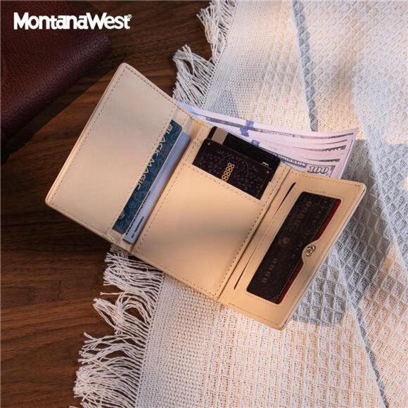 Womens Small Wallet RFID Trifold Leather Card Holder ID Window Compact Purse - Picture 2 of 7